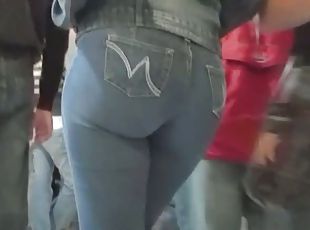 Tight ass in jeans gets caught on spy camera of a voyeur