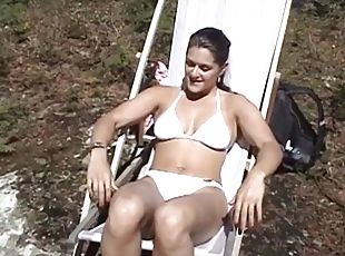 Teen whore fucks in bikini at campsite